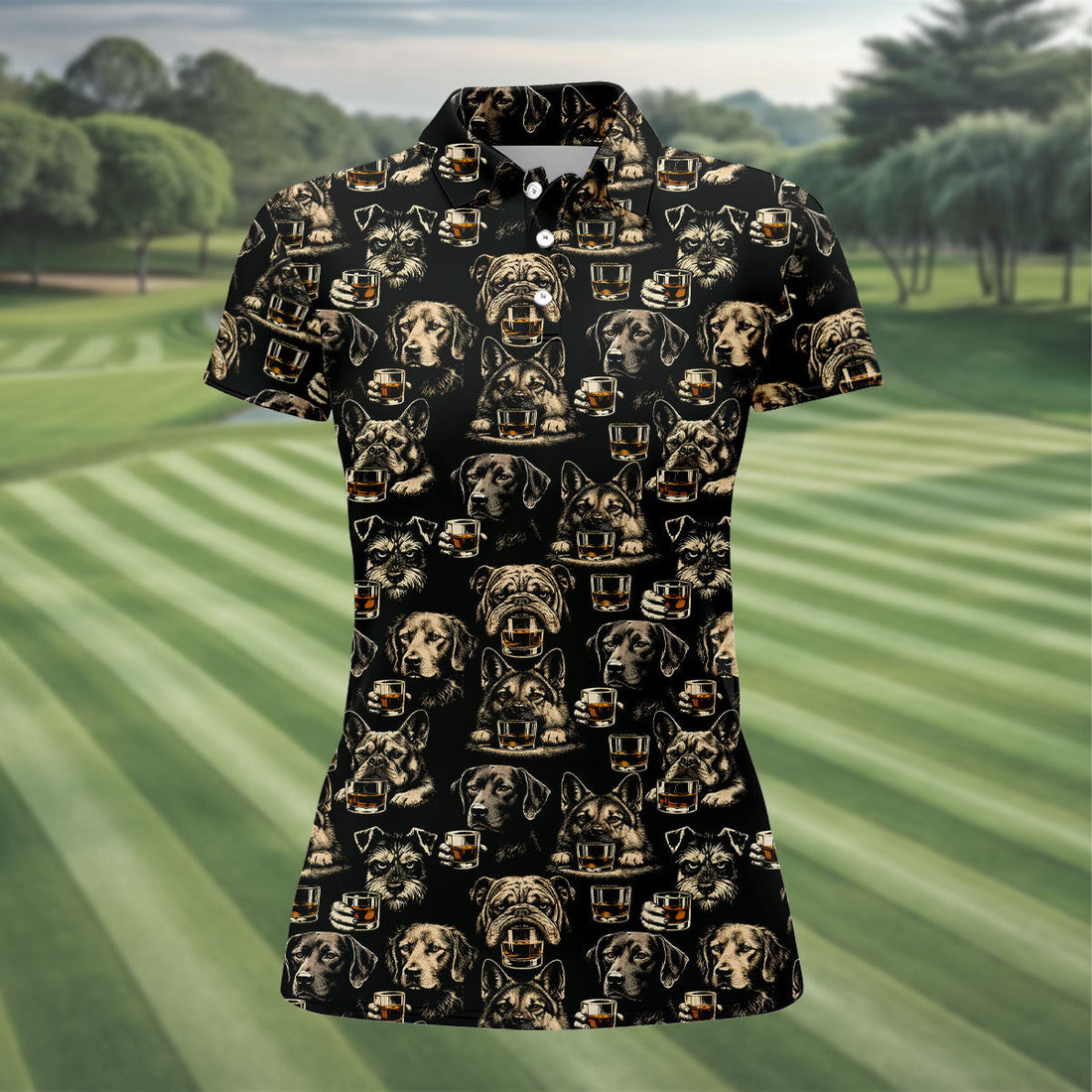 Black Dog Breeds Whiskey Glass Pattern Golf Shirt, Women's Golf Shirt, Golf Polo For Women, Funny Golf Shirt
