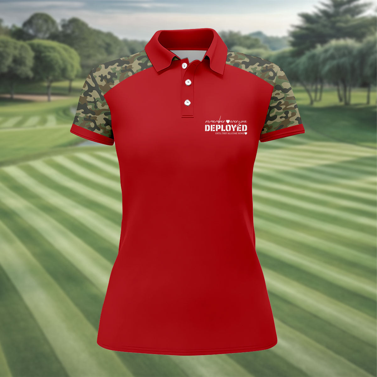 Remember Everyone Deployed Camo Red Patriotic 4th Of July Golf Shirt, 250th Anniversary Golf Shirt For Women