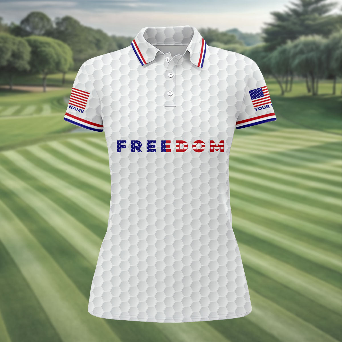 Freedom American Bald Eagle 250th Anniversary White Golf Shirt, Patriotic 4th Of July Golf Shirt For Women