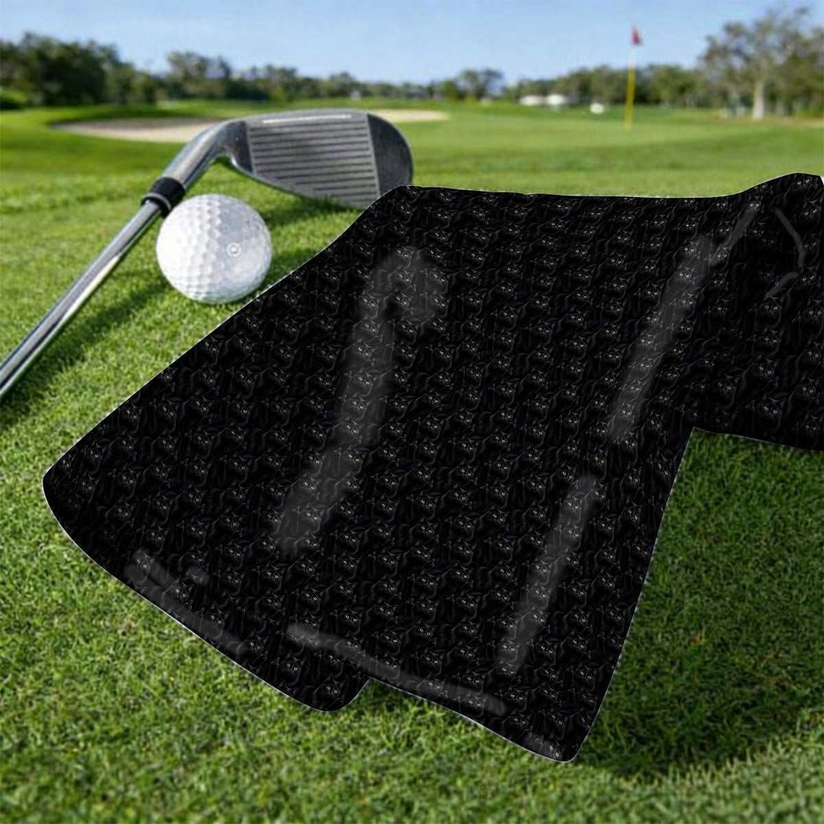 Black Cat Pattern Golf Towel, Funny Cat Lover Golf Towels, Golf Gift For Golfer