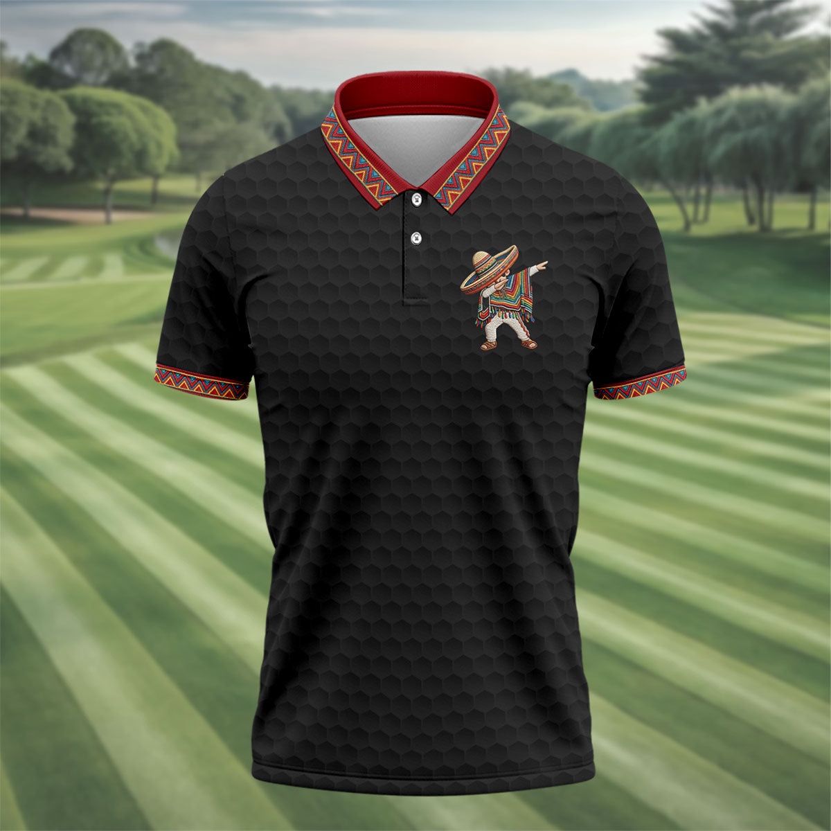Cinco De Mayo Celebration Golf Ball Pattern Black Golf Shirt, Polo Shirts For Men