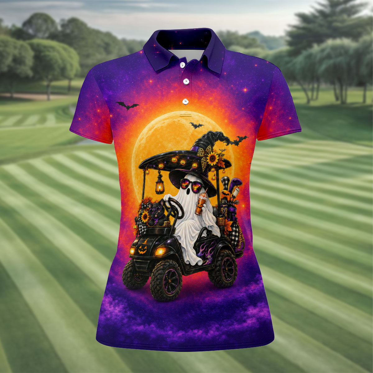Funny Giant Monster Golf Pattern Polo Shirt, Womens Golf Tops, Ladies Golf Shirts