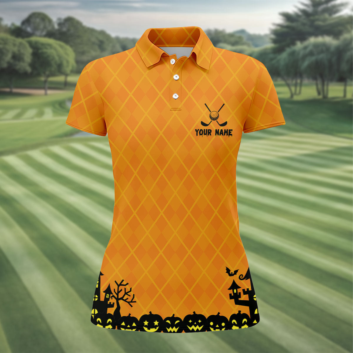 Your Name Golf Friends Horror Character Polo Shirt, Womens Golf Tops, Halloween Shirt