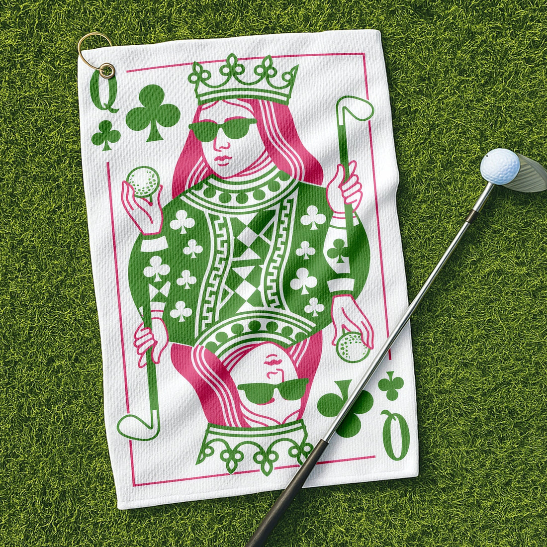 Queen Of Clubs Playing Card Golf Towel, Microfiber Golf Towel, Golf Accessories