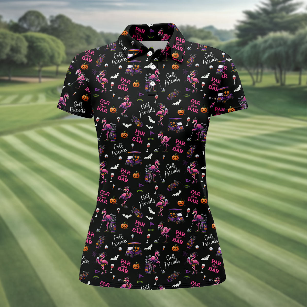 Black Par Then Bar Flamingo Halloween Shirt, Ladies Golf Shirt, Golf Polo For Women