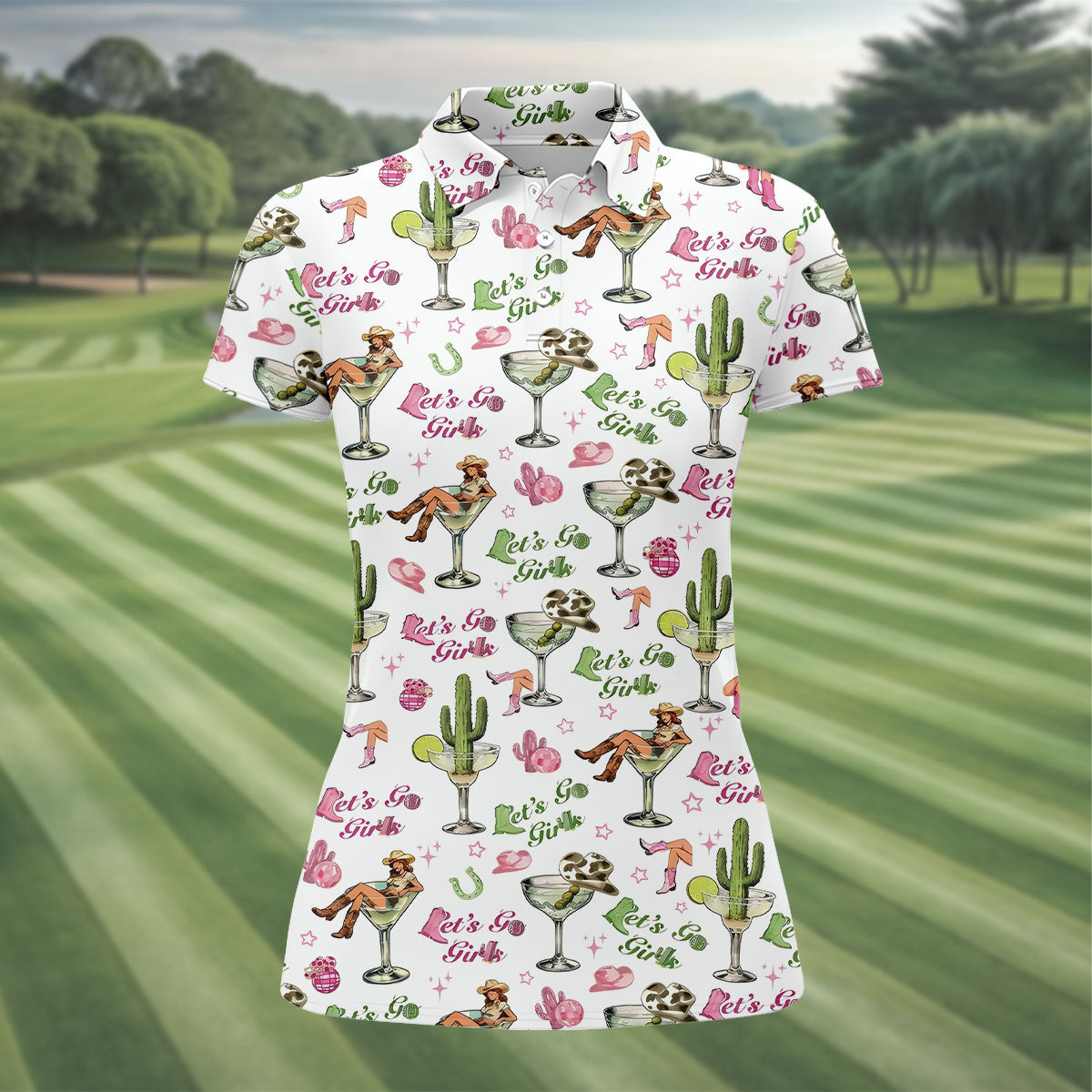Let's Go Girls Cowgirl Margarita Hawaiian Golf Shirt, Women's Golf Tops, Golf Polo For Women