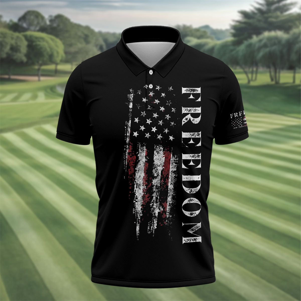 Freedom USA Distressed Flag US 250th Anniversary Golf Shirt, Patriotic Golf Shirt, Golf Shirts For Men