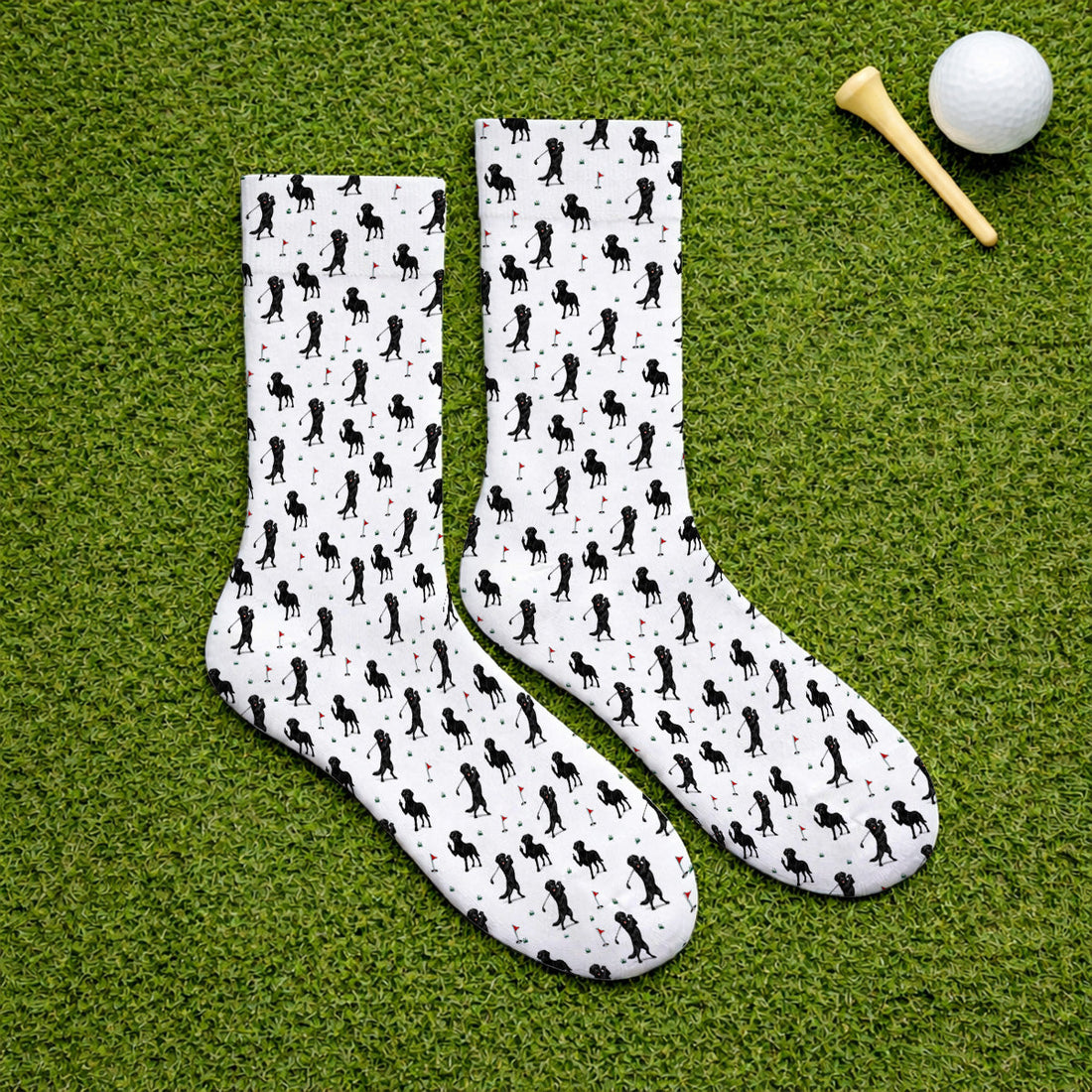 Funny Black Labrador Golf Socks, Lab Dog Pattern Golf Sock, Crazy Golf Gift For Golfer