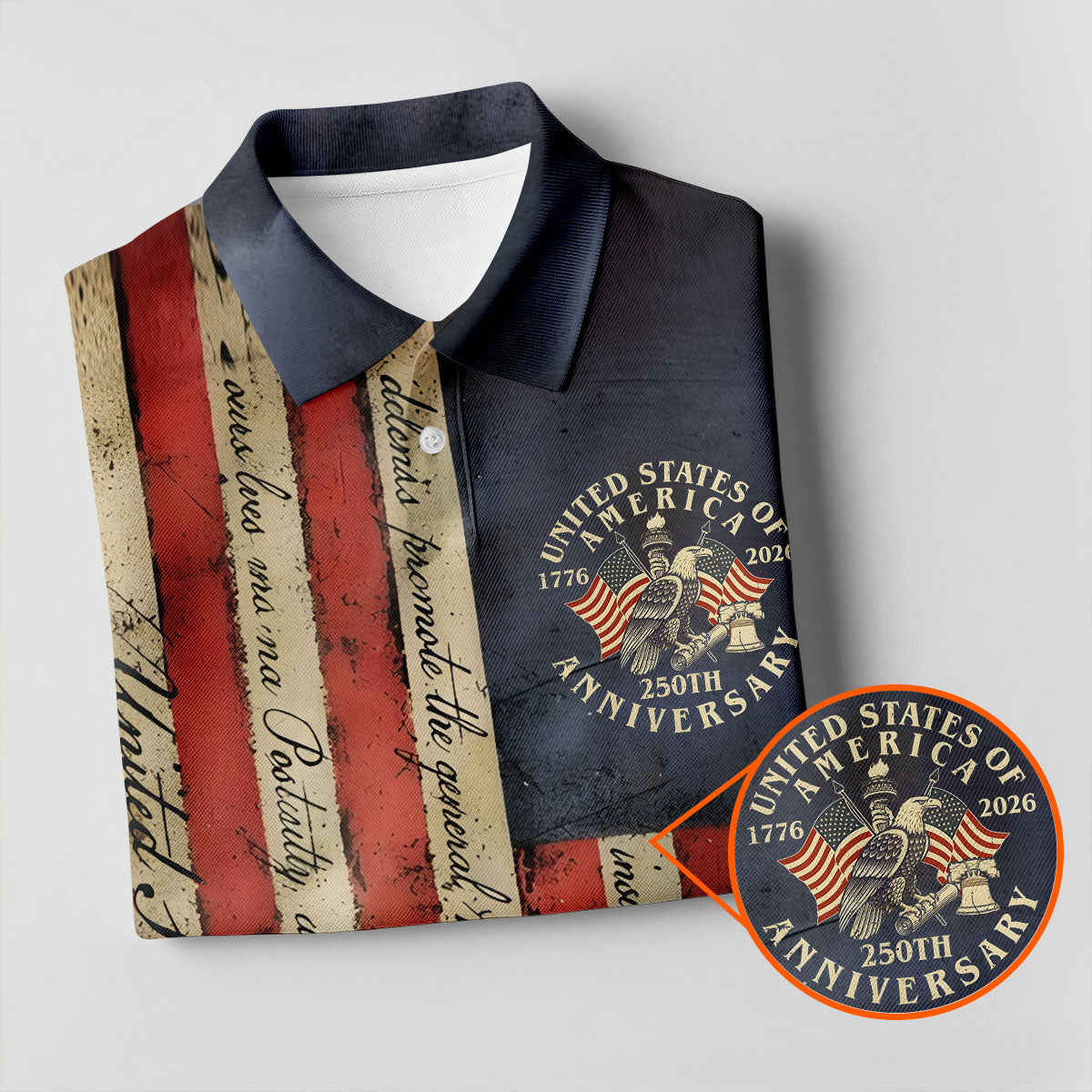 USA 250th Anniversary Distressed Flag Patriotic Golf Shirt, 4th Of July Golf Shirts For Men