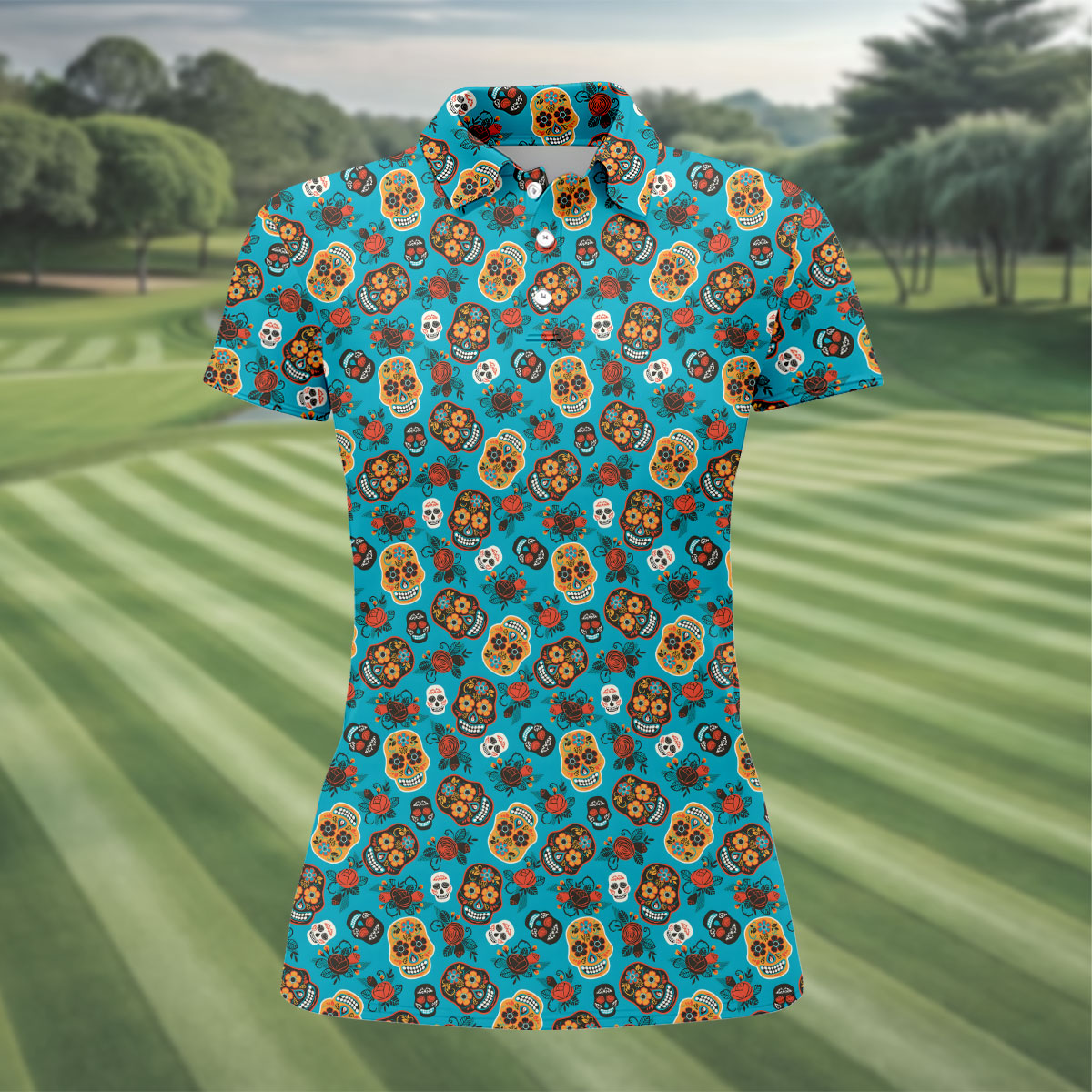 Sugar Skulls And Roses Cinco De Mayo Celebration Fiesta Themed Golf Shirt For Women