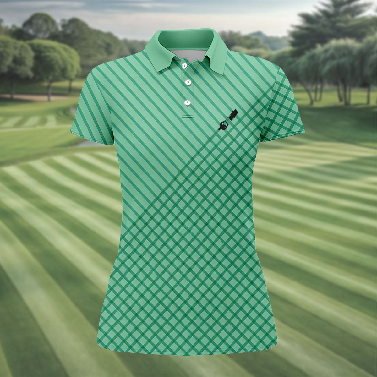 Lawn Mower Logo Cross Pattern Women's Golf Tops, Ladies Golf Shirts, Golfing Apparel