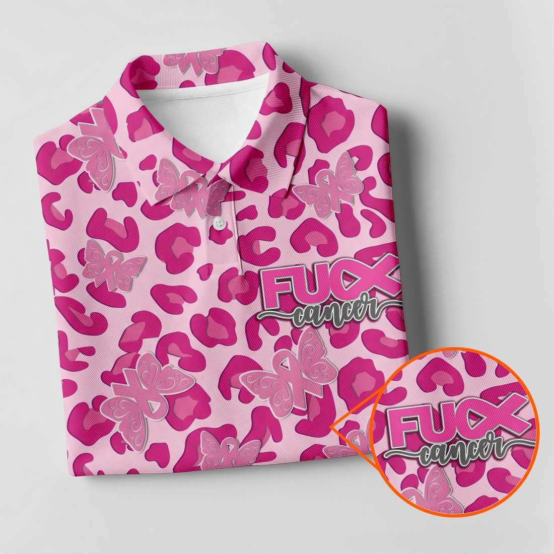 F*ck Cancer Leopard Butterfly Breast Cancer Polo Shirt, Men's Golf Shirt, Mens Golf Polo
