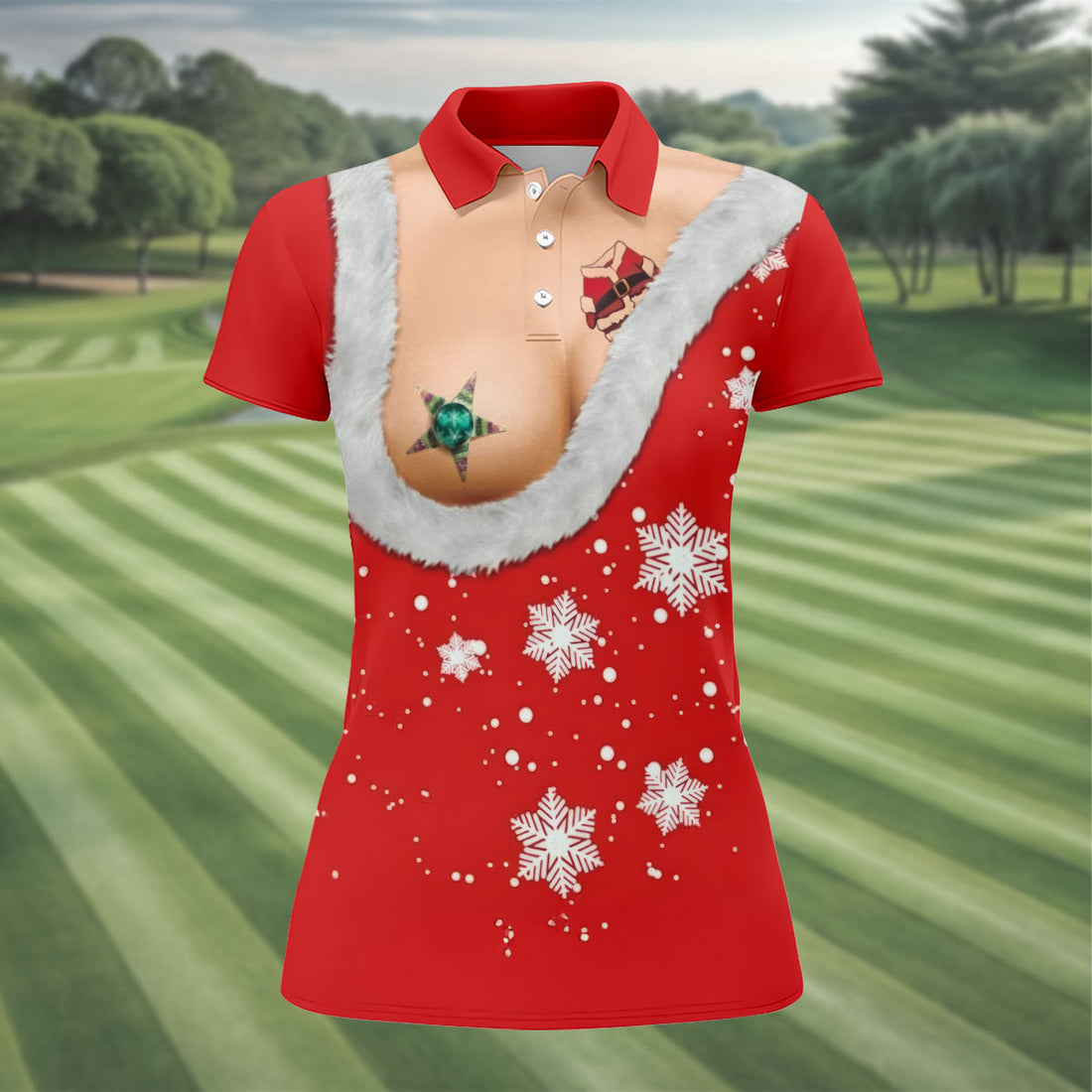 Funny Santa Costume Snowflake Christmas Golf Shirt, Women's Golf Tops, Printed Golf Shirt