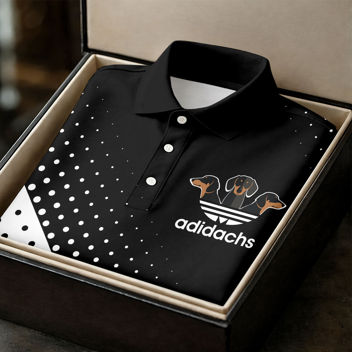 Adidachs Funny Dachshund Black Golf Shirt, Fun Women's Golf Shirts, Ladies Golf Shirts