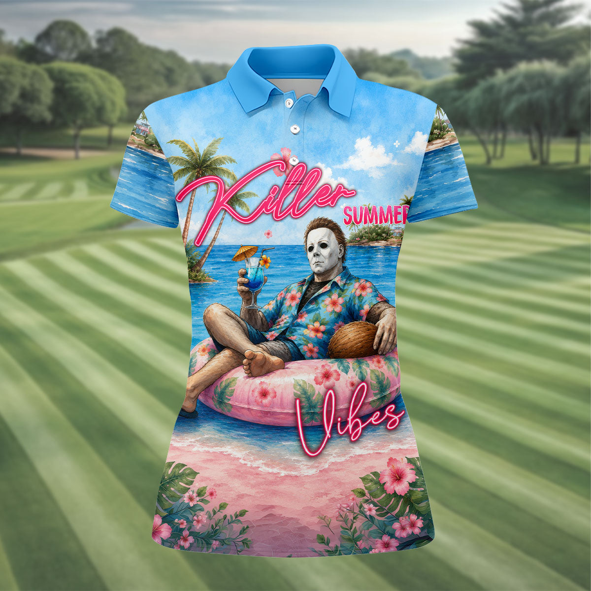 Killer Summer Vibes Tropical Slasher Golf Polo Shirt, Women's Golf Polo, Ladies Golf Tops