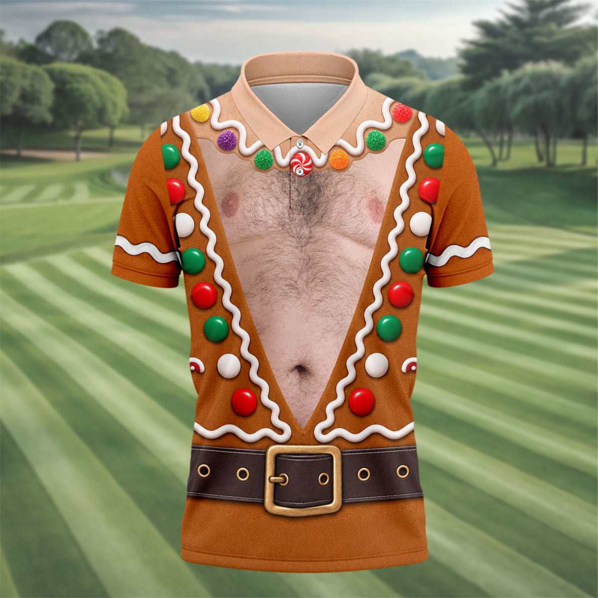Funny Christmas Gingerbread Costume Polo Shirt, Mens Golf Apparel, Men's Golf Shirt