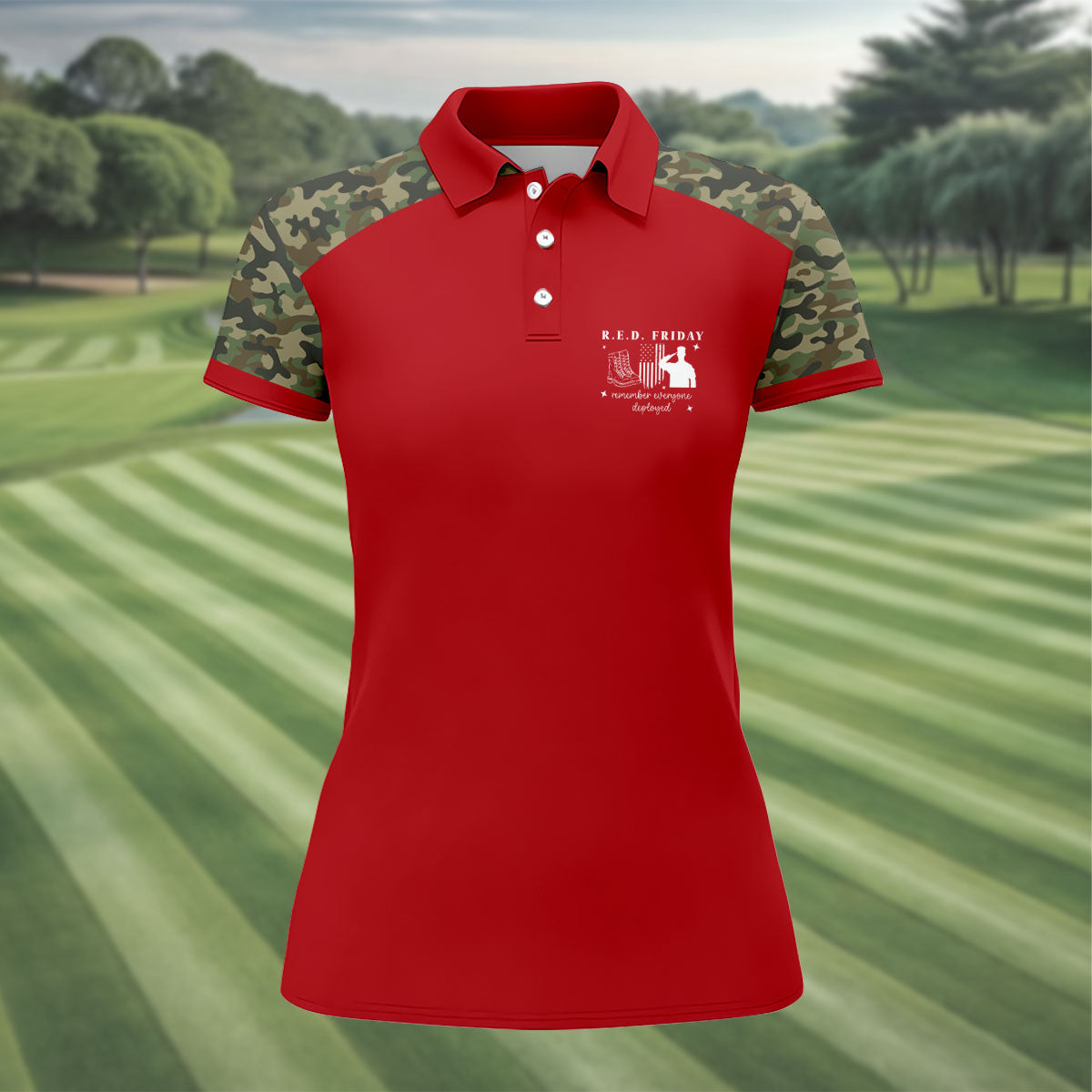 RED Friday Camo Red Patriotic 4th Of July Golf Shirt, 250th Anniversary Golf Shirt For Women
