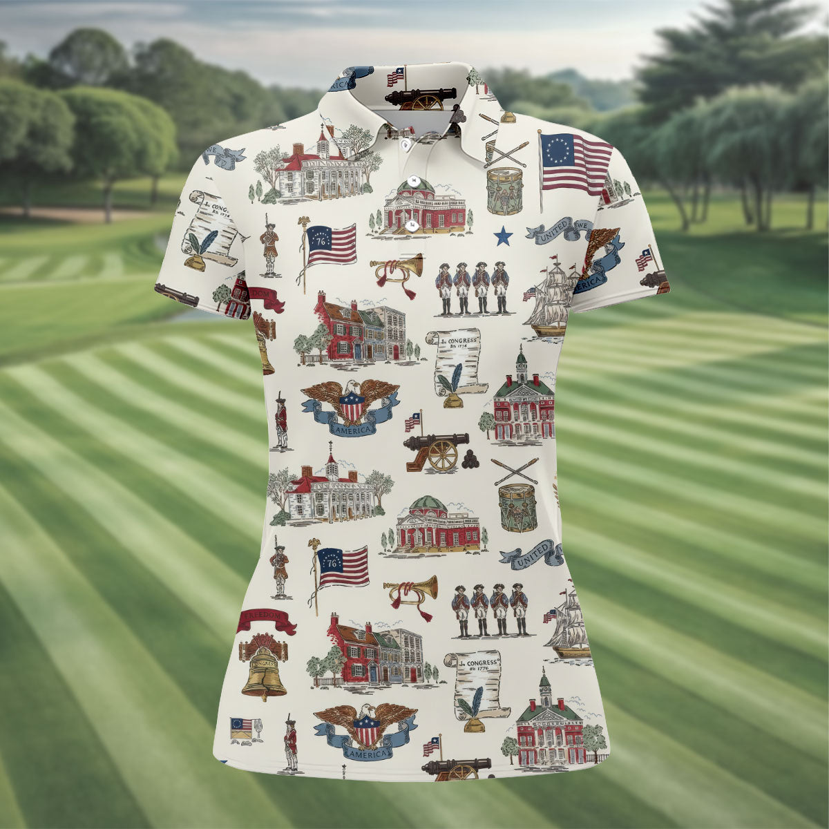 USA America Eagle Liberty Bell Flag 4th Of July Golf Shirt Patriotic Golf Shirt, Golf Shirts For Women