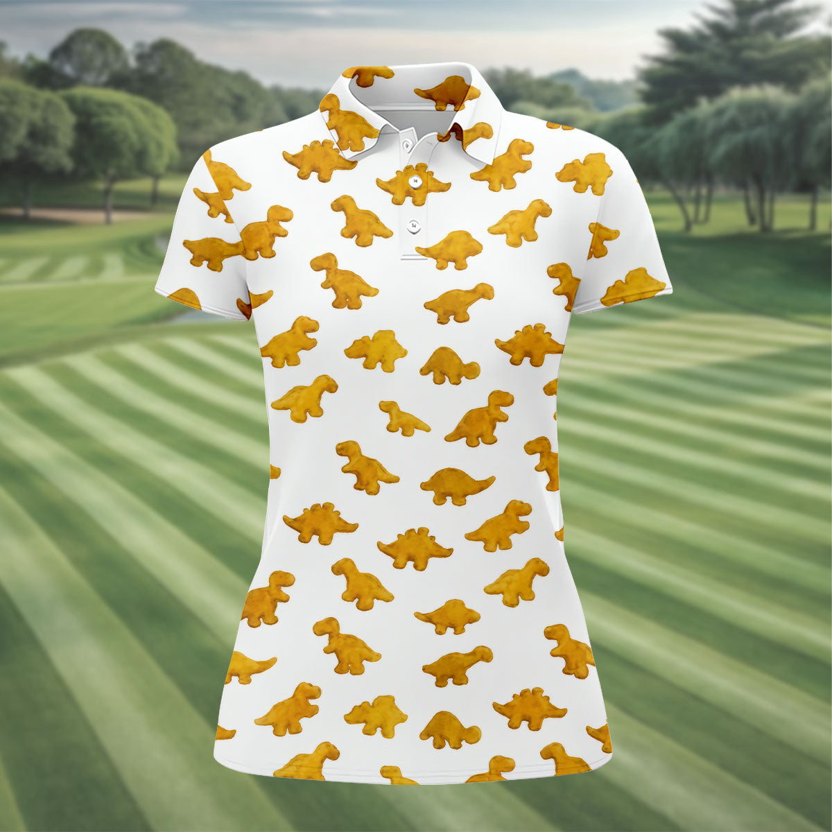 Cute Dinosaur Cookie Pattern Women's Golf Tops, Ladies Golf Shirts, Printed Golf Shirt