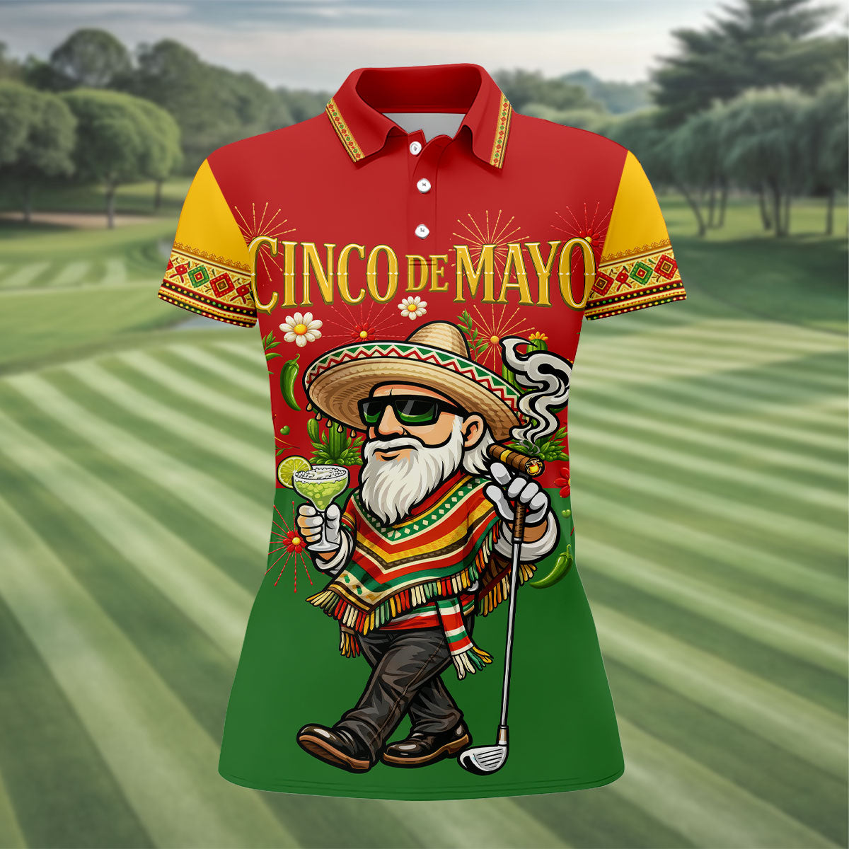 Margarita Man Cinco De Mayo Celebration Red Yellow Green Golf Shirt, Fiesta Theme Golf Shirt For Women