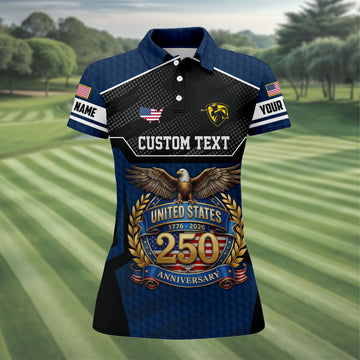 US 250 Anniversary Patriotic 4th Of July Navy Golf Shirt, Ladies Golf Shirts, Golf Shirt For Women