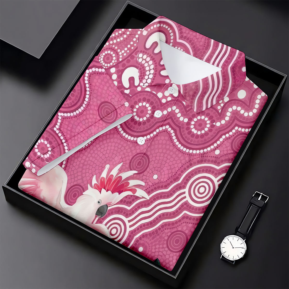 Pink Cockatoo Floral Aboriginal Art Polo Shirt, Hawaiian Golf Shirt, Golf Tops For Women