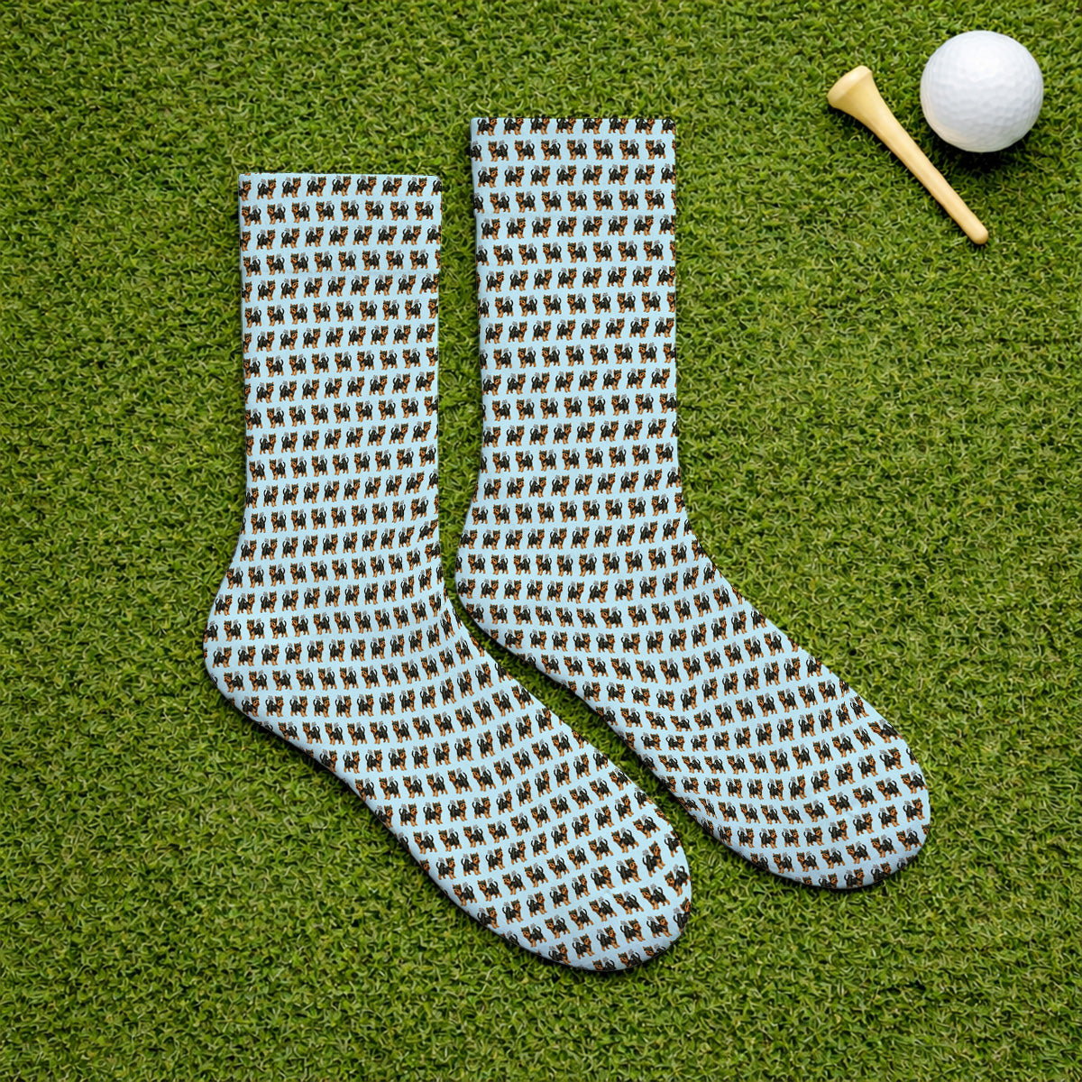 Yorkie Golf Pattern Golf Socks, Yorkshire Terrier Golf Sock, Golf Gift For Golfer