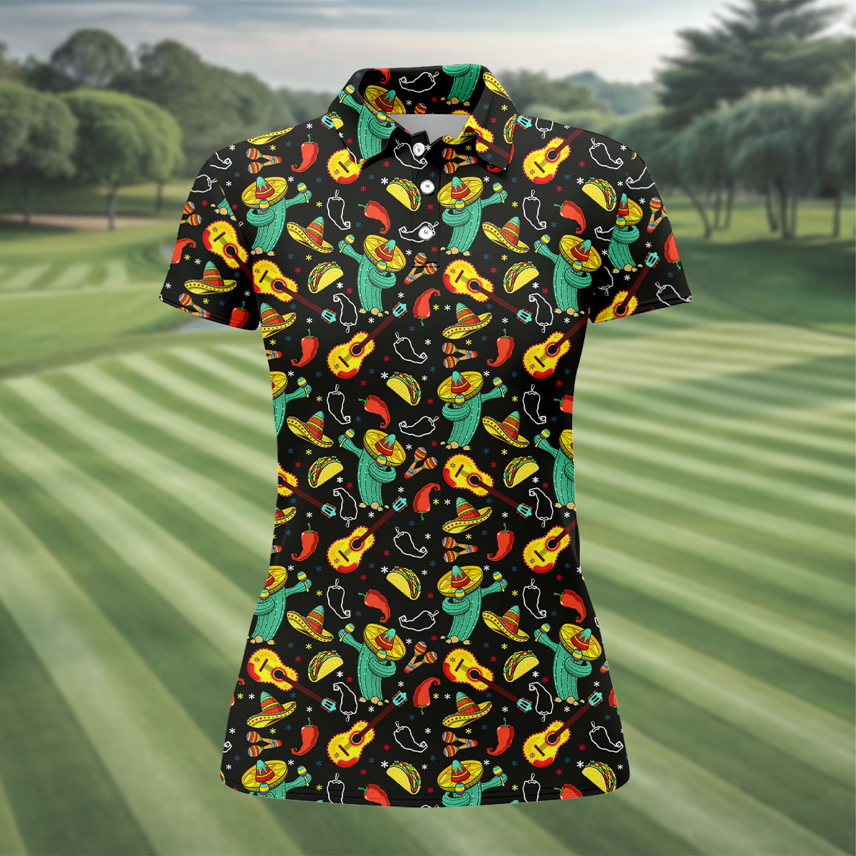 Funny Cactus Mexican Culture Traditions Ladies Golf Tops, Cinco De Mayo Celebration Golf Shirt For Women