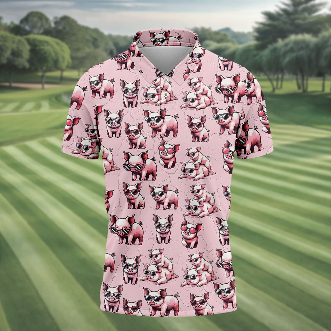 Cute Piglets Wearing Sunglasses Hawaiian Golf Polo, Golf Tops For Men, Funny Golf Shirt, Golfing Apparel