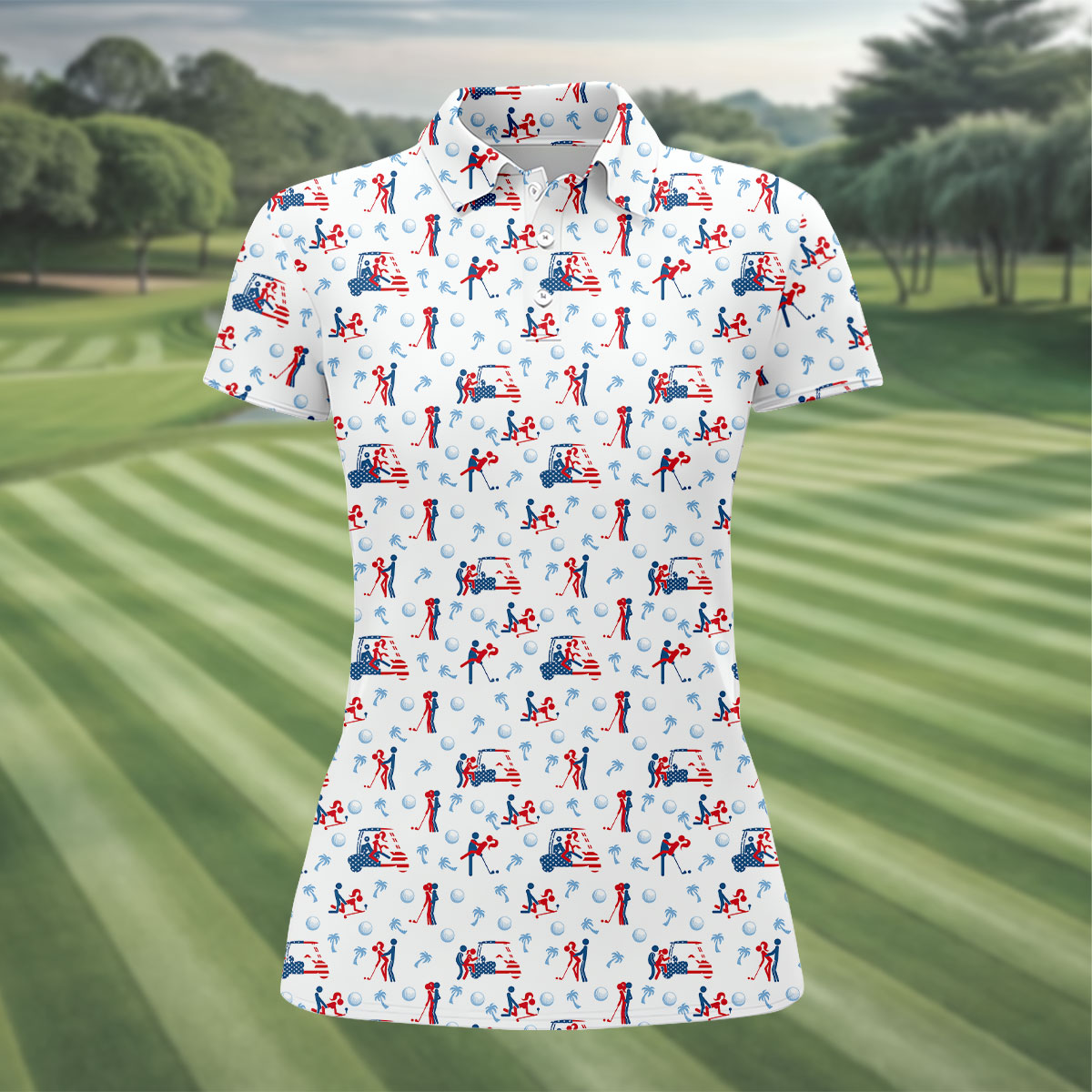 Naughty Couple Funny Stick Figures Patriotic Golf Shirt, 250 Years 4th Of July Golf Shirt For Women