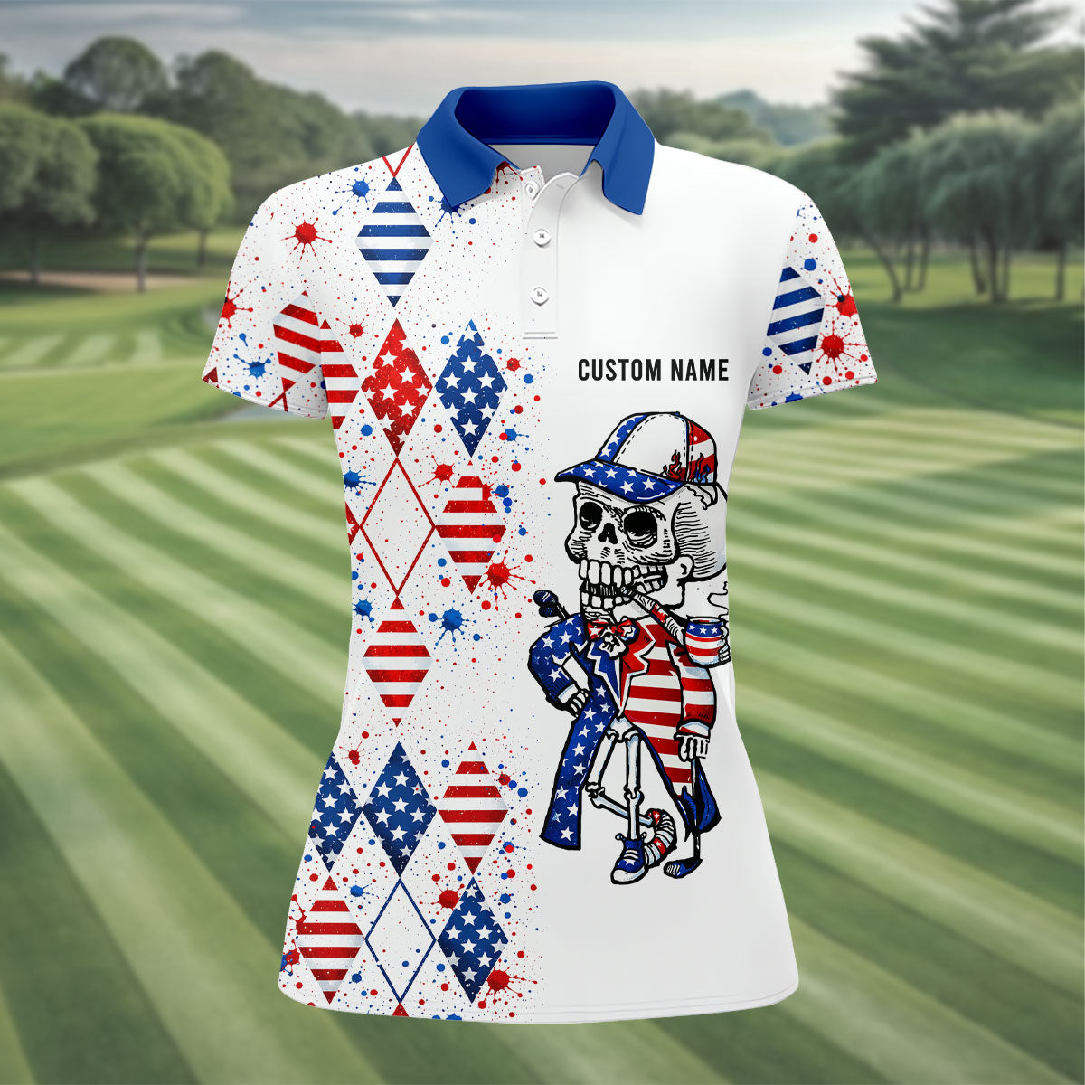 Swing Swear Look For Ball Repeat Red White Blue Argyle Golf Shirt, 250 Years Golf Shirt For Women