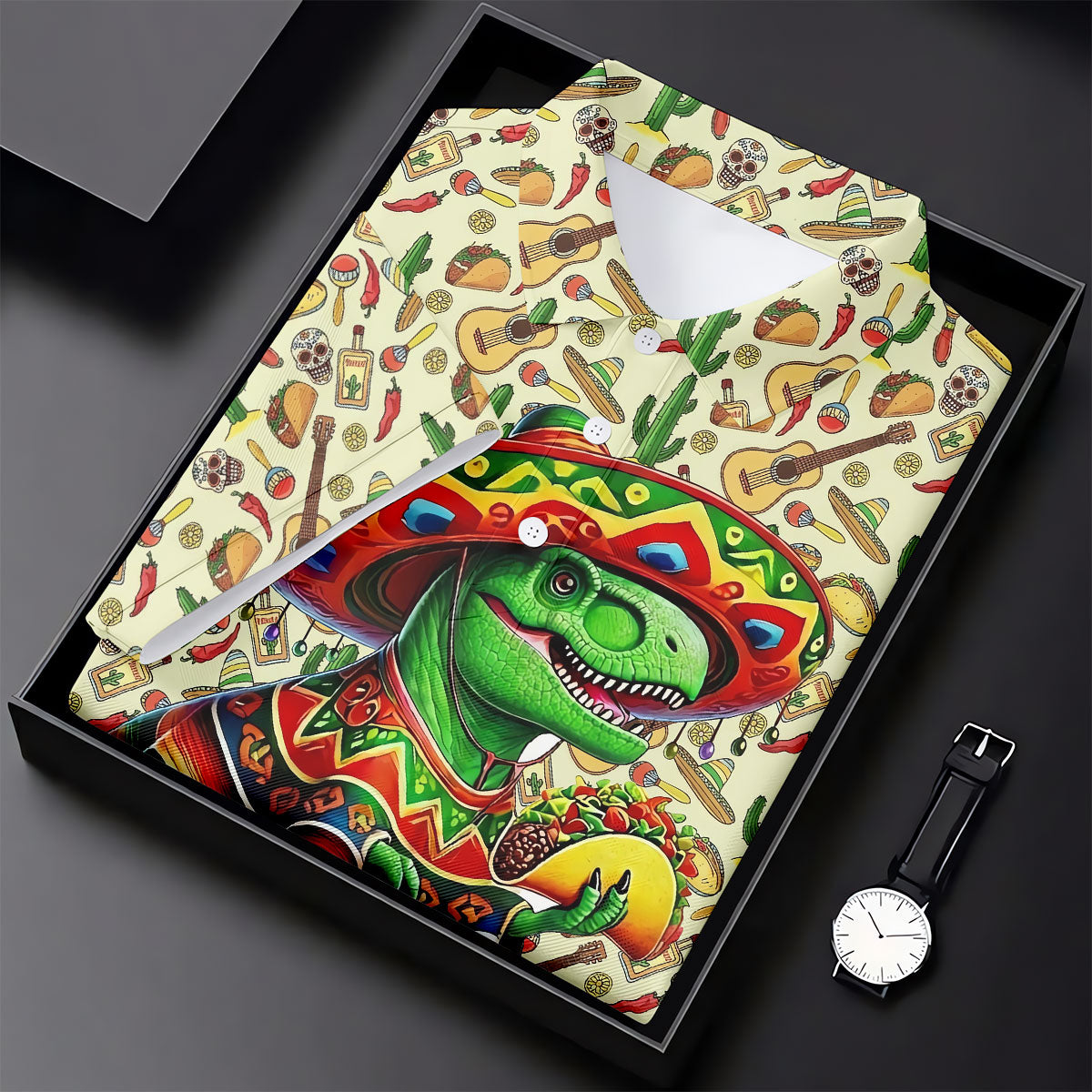 Dinosaur Taco Fiesta Time Ladies Golf Tops, Cinco De Mayo Celebration Golf Shirt For Women