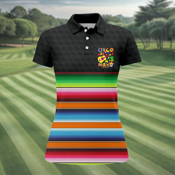 Mexican Sarape Golf Ball Pattern Cinco De Mayo Celebration Fiesta Themed Golf Shirt For Women