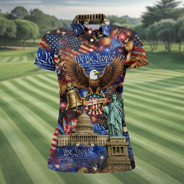 We The People Festive Celebration US Flag Golf Shirt, 250 Years 4th Of July Golf Shirt For Women