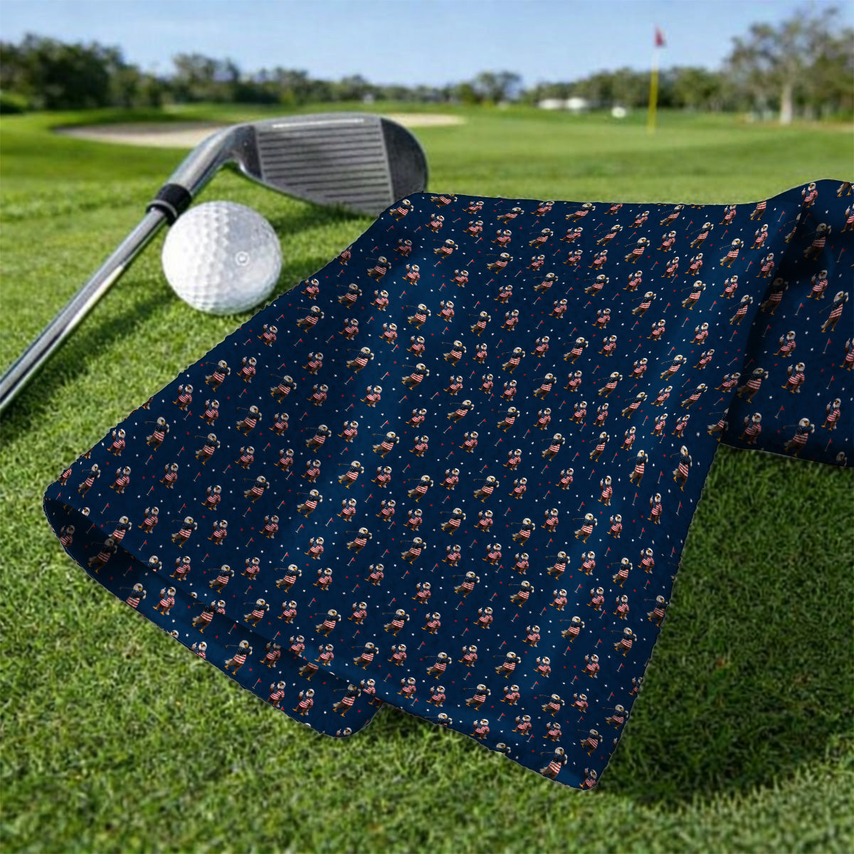 Patriotic Bald Eagle Golf Towels, American Flag Eagle Pattern Golf Towel, USA Golf Gift For Golfer