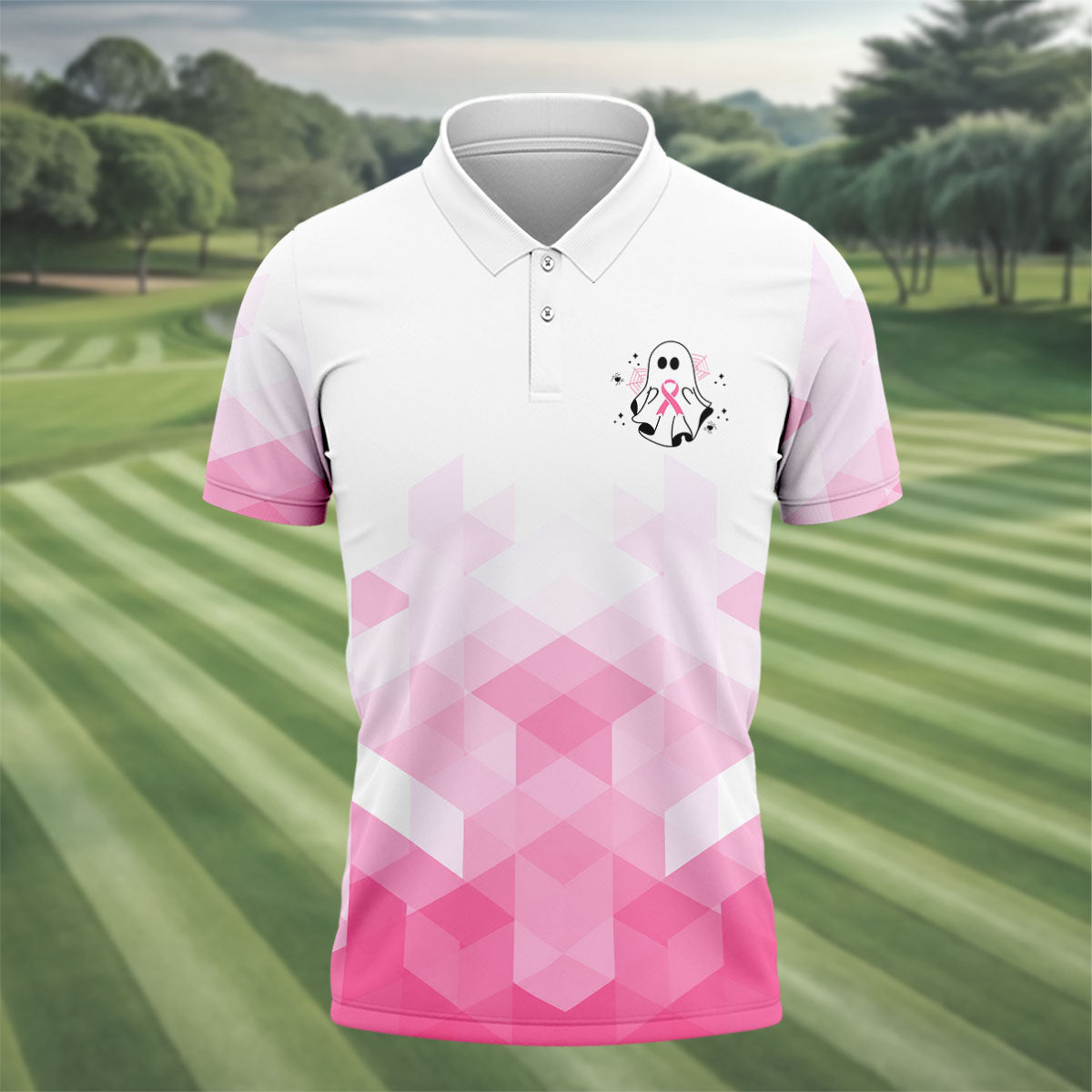 Breast Cancer Is Boo Sheet Ghost Horror Character Polo Shirt, Mens Golf Polo, Printed Golf Shirts