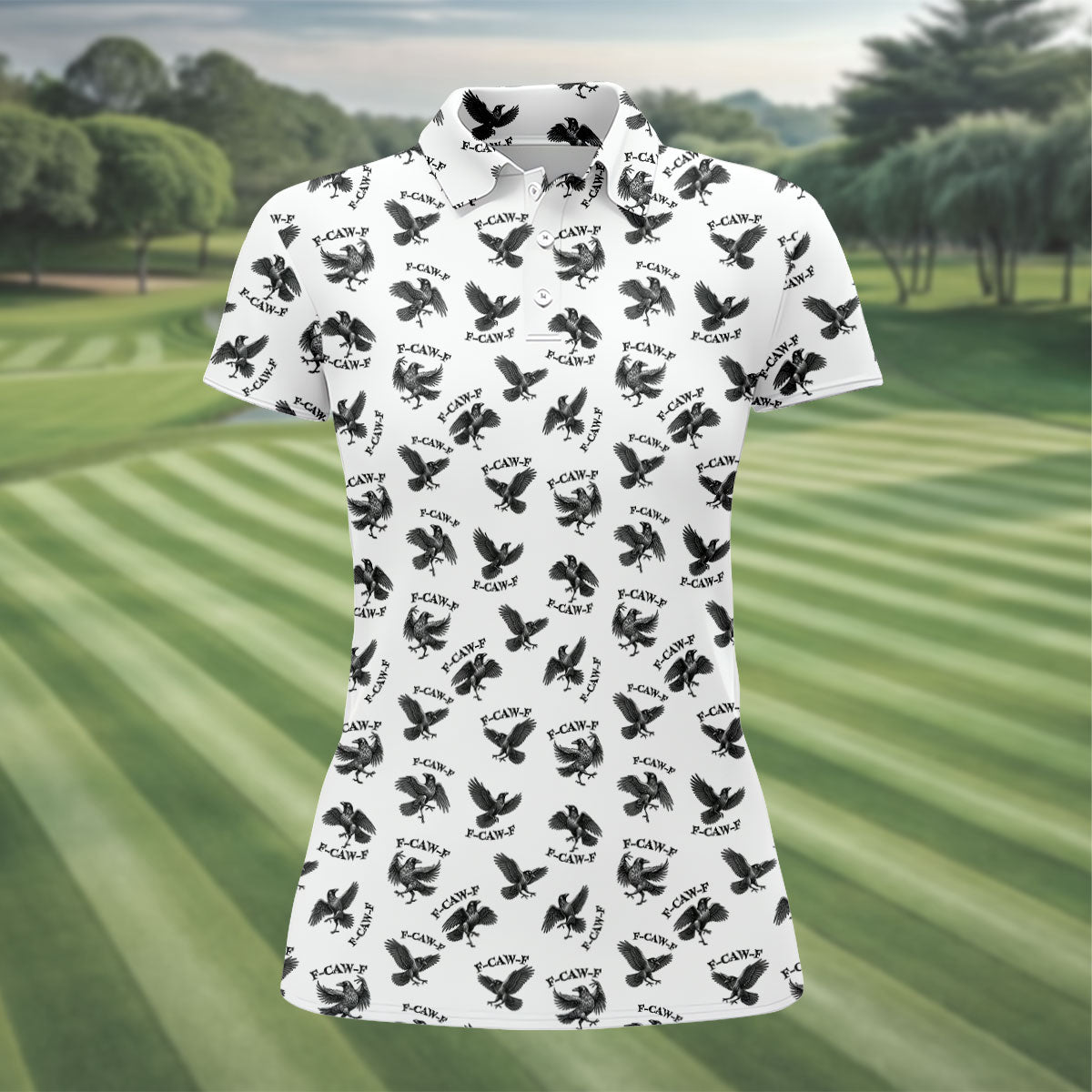 F-Caw-F Raven Halloween Golf Polo Shirt, Women's Halloween Shirt, Golf Apparel For Women