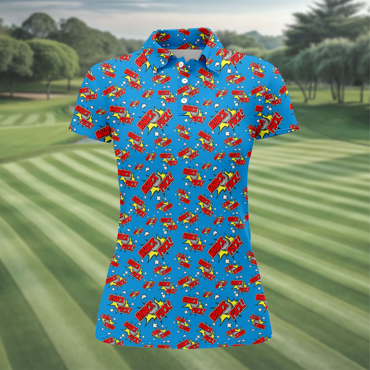 Funny Whack Fuck Comic Golf Ball Blue Polo Shirt, Hawaiian Golf Shirts, Golf Polo For Women
