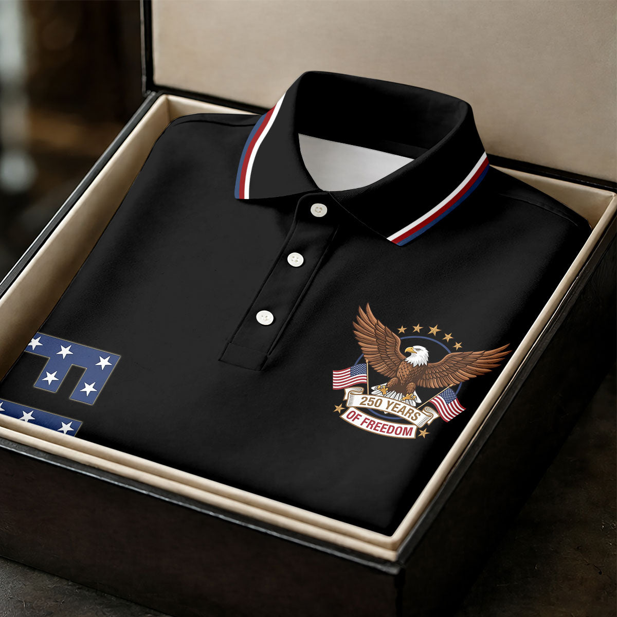 250 Years Of Freedom US Flag Logo Black Golf Shirt, Patriotic 4th Of July Golf Shirt For Women