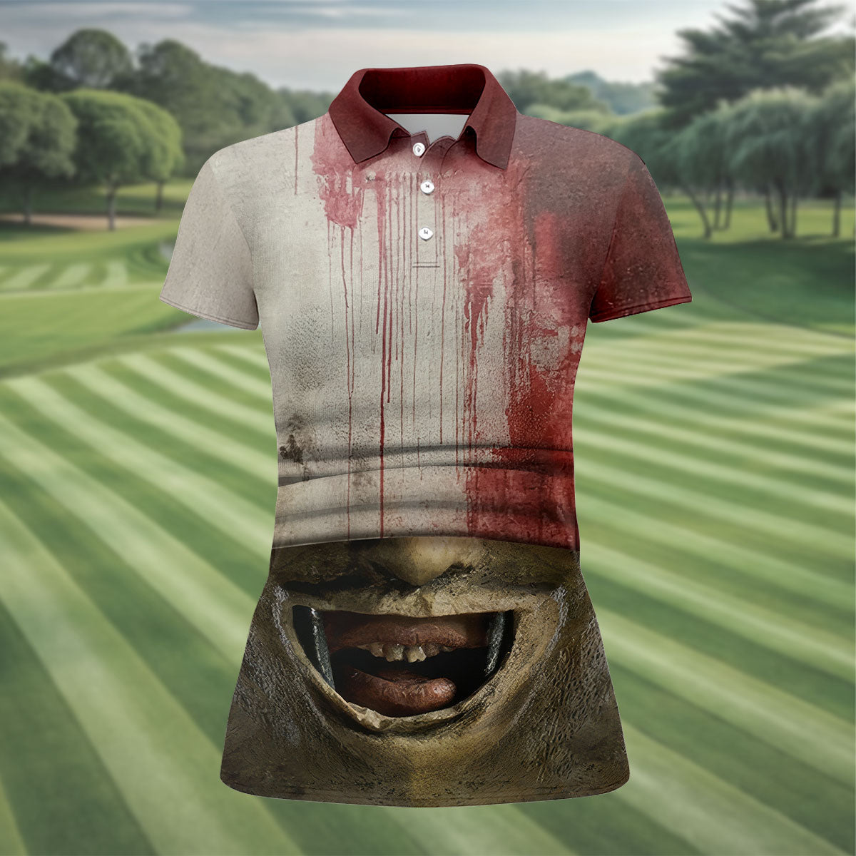 Leather Mask Horror Character Halloween Polo Shirt, Women’s Golf Apparel, Ladies Golf Top