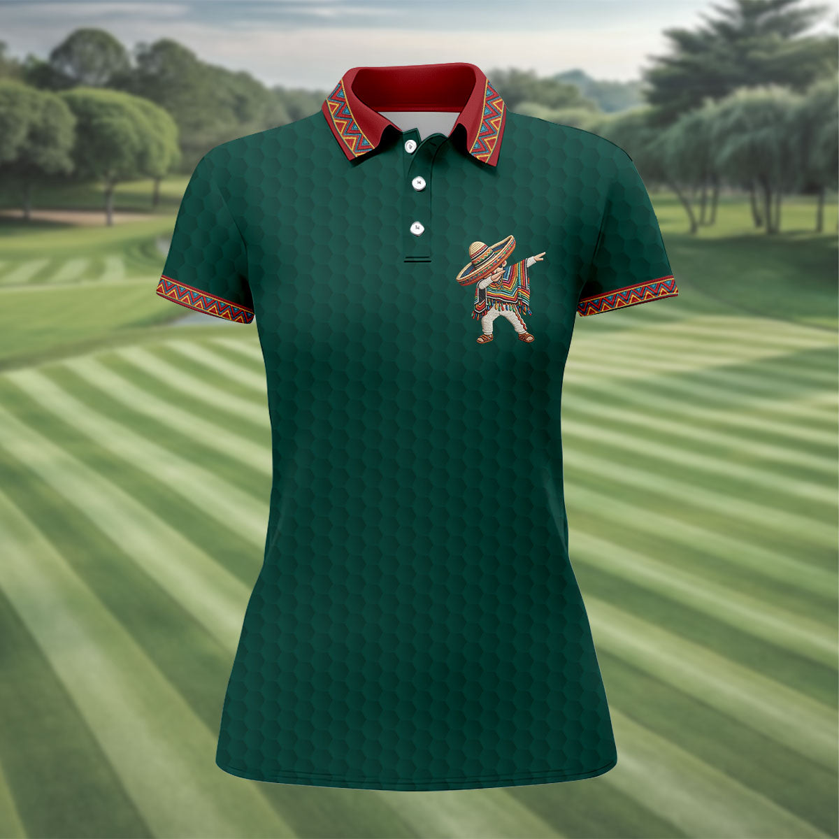 Cinco De Mayo Celebration Golf Ball Pattern Green Golf Shirt, Golf Shirt For Women
