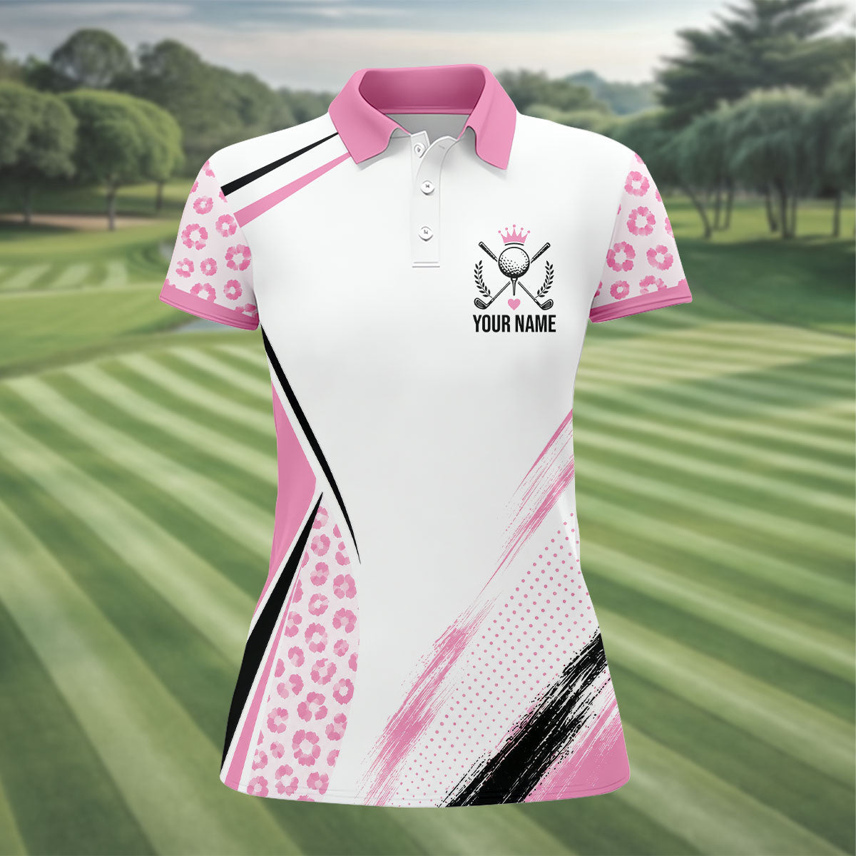 Personalized Pink Golf Crest Polo Shirt, Women’s Golf Polo, Ladies Golf Tops