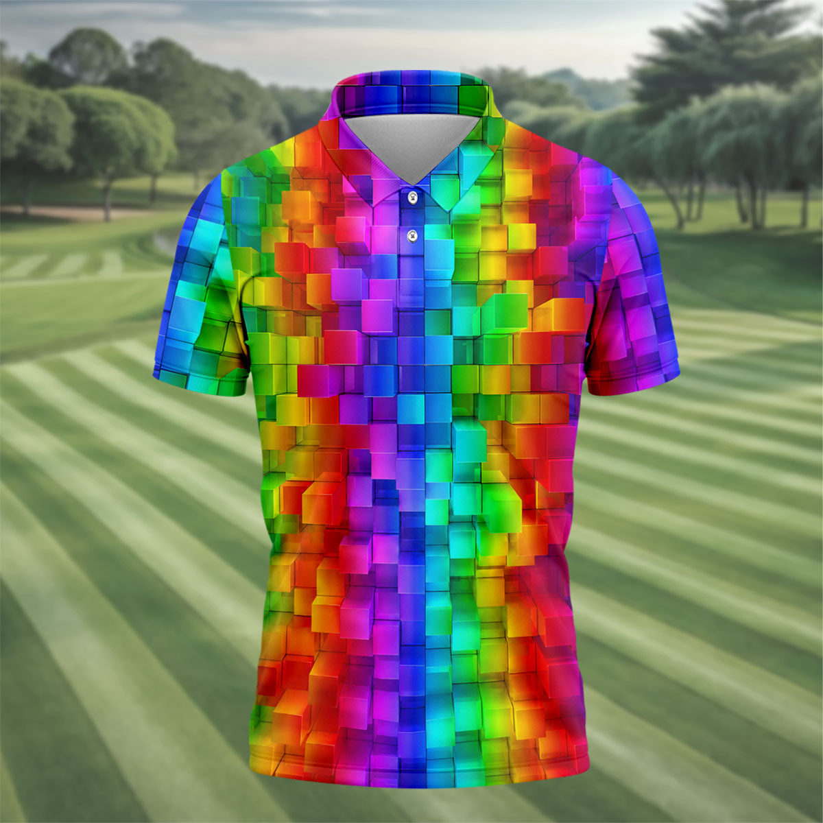 Rainbow Cube 3D Effect LGBT Support Golf Tops For Men, Gay Pride Month Celebrate Golf Shirts For Men