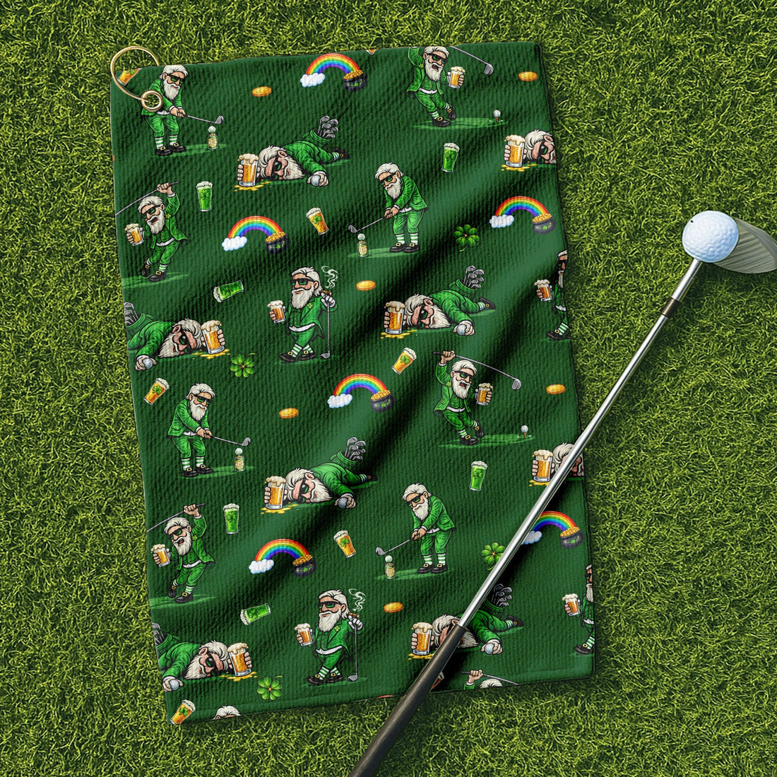 Green St. Patrick’s Day Leprechaun Golf Towel, Funny Golf Gift, Golf Accessories