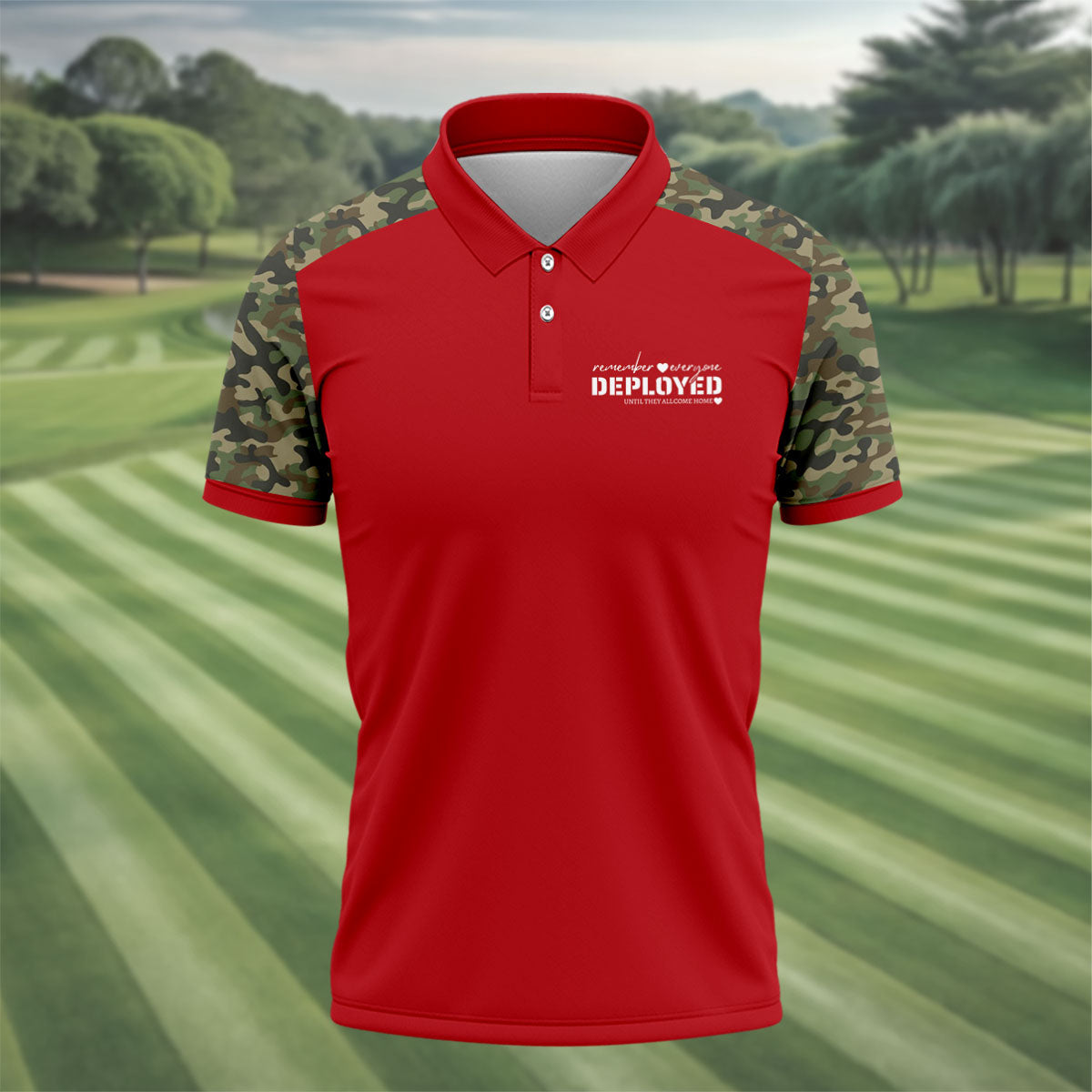 Remember Everyone Deployed Camo Red Patriotic 4th Of July Golf Shirt, 250th Anniversary Golf Shirts For Men