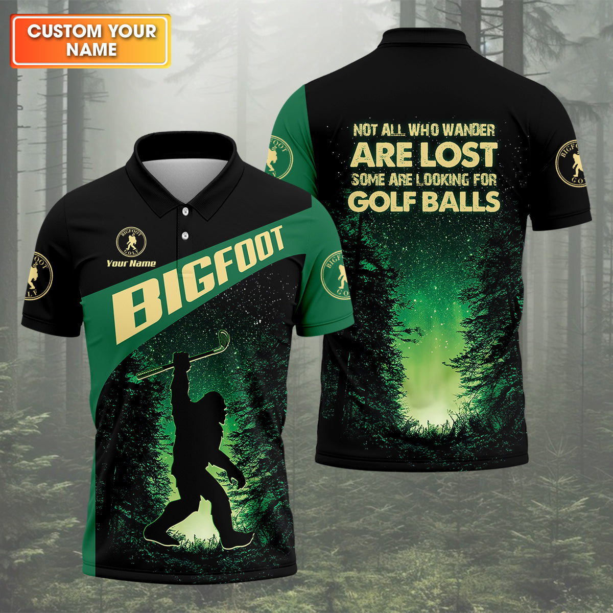 Bigfoot Custom Mens Golf Polo Shirt, Golf Gifts For Dad