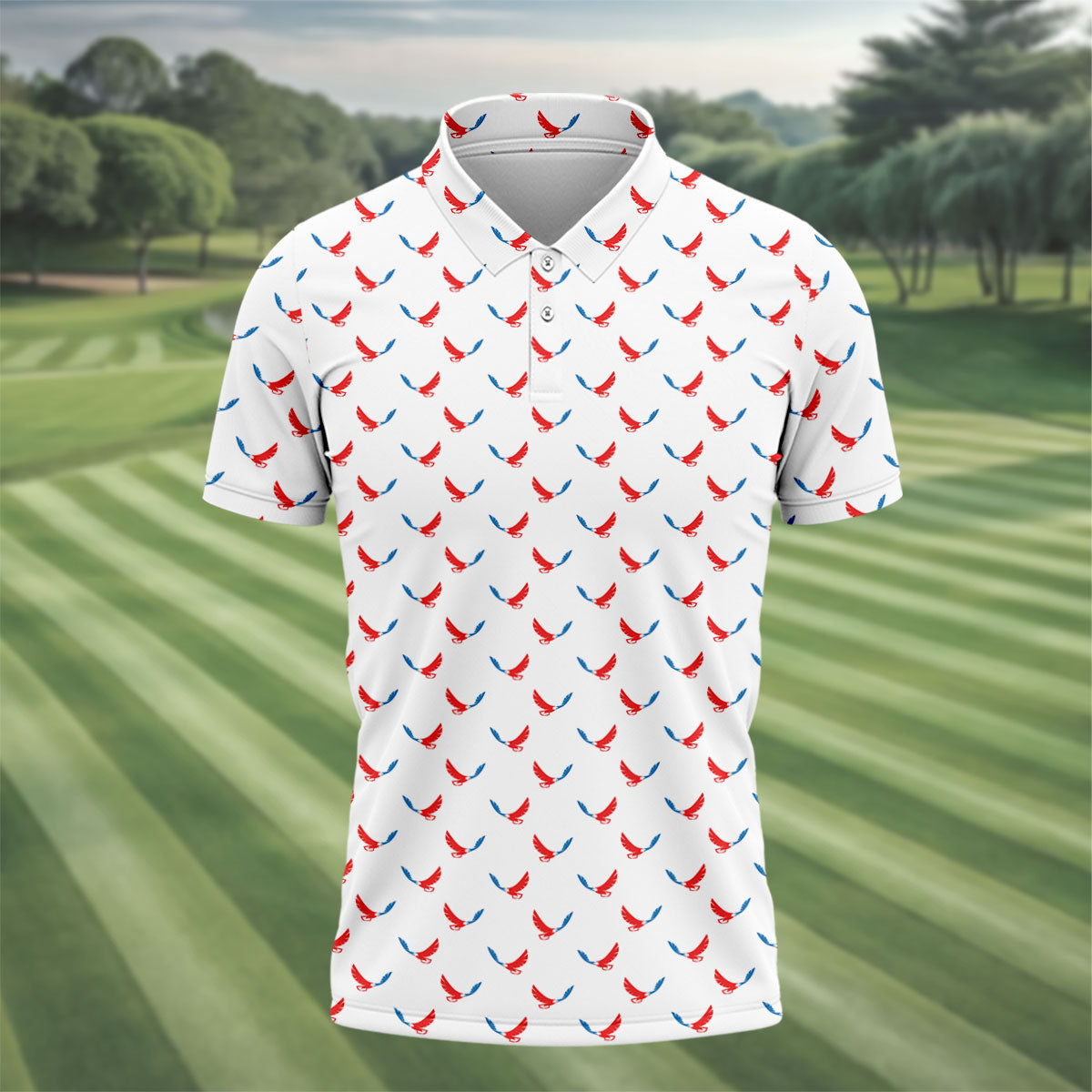 Red White Blue Eagle White Golf Shirt, 4th Of July Golf Shirt, 250th Anniversary Patriotic Golf Shirts For Men