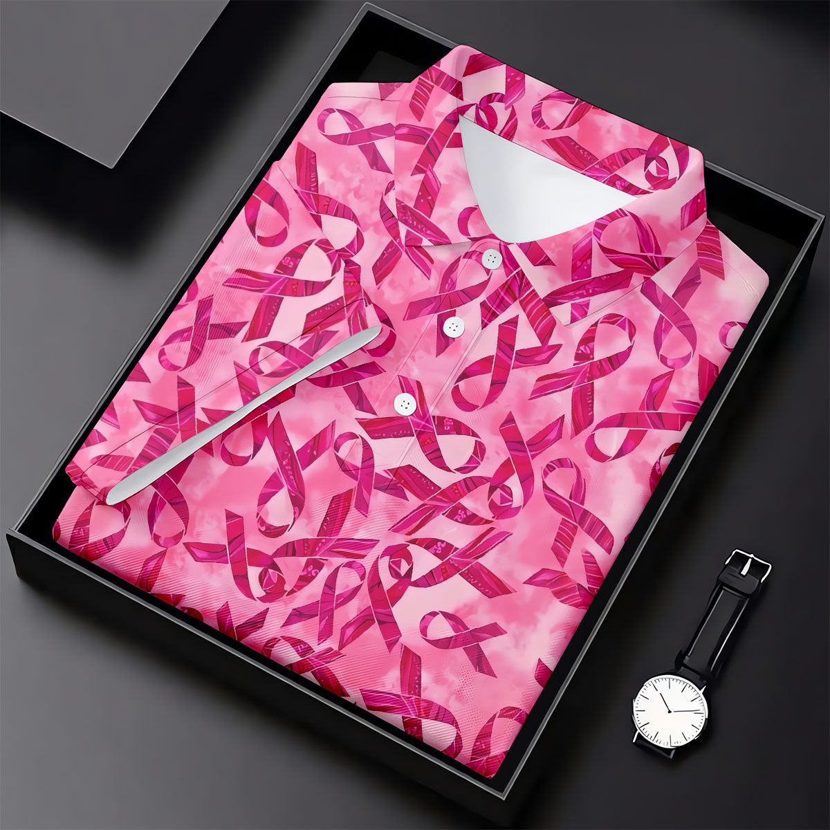 Pink Ribbon Breast Cancer Pattern Polo Shirt, Ladies Golf Shirt, Golf Tops For Women