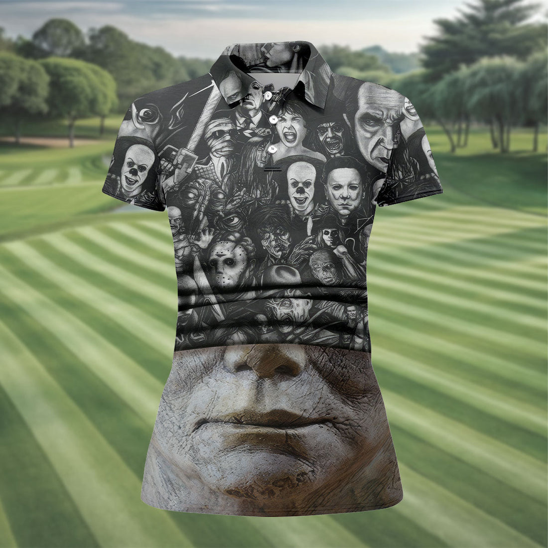 Pale Mask Horror Character Halloween Polo Shirt, Golf Tops For Women, Ladies Golf Shirts