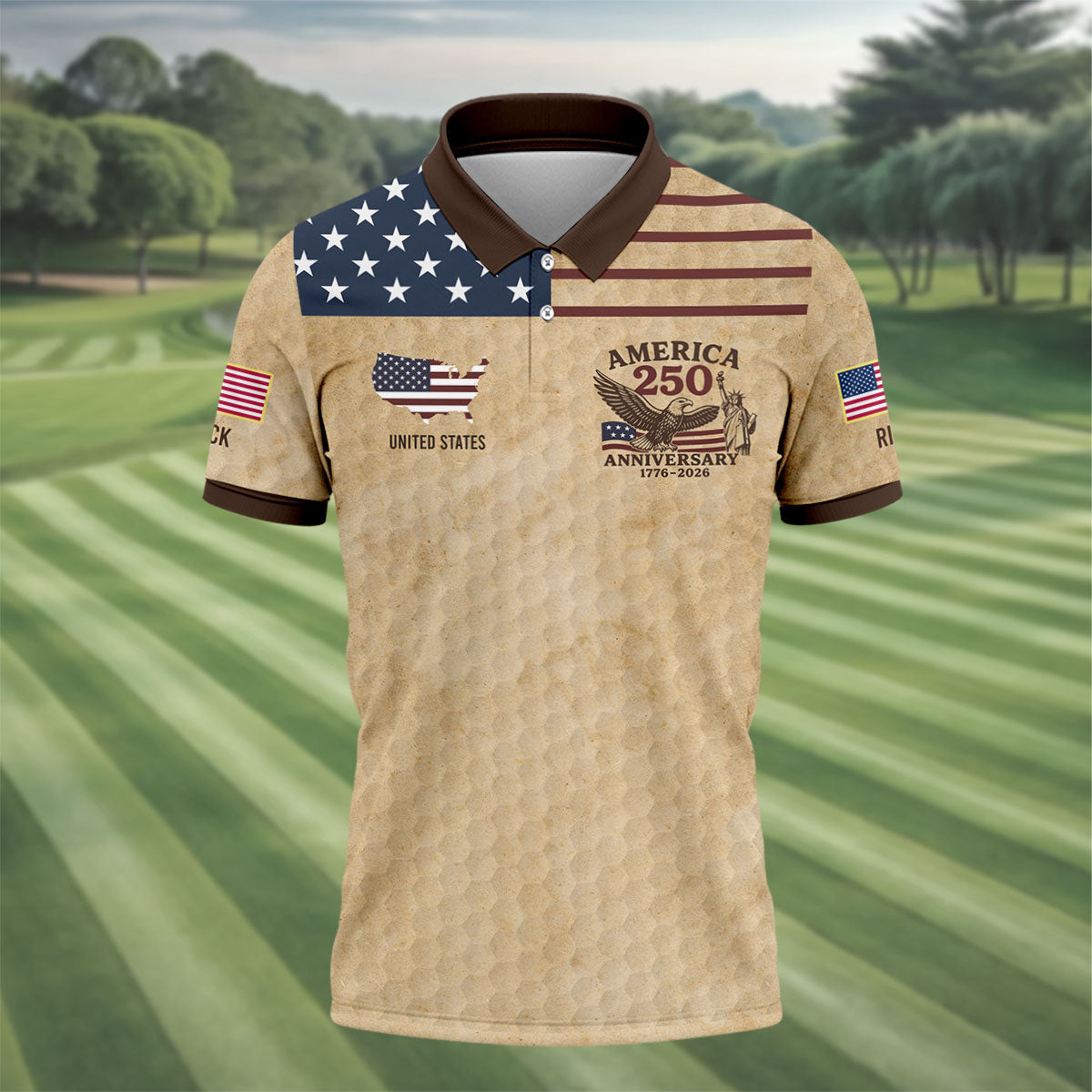 America 250 US Flag Pattern Retro Golf Shirt, Patriotic 4th Of July Golf Shirts For Men